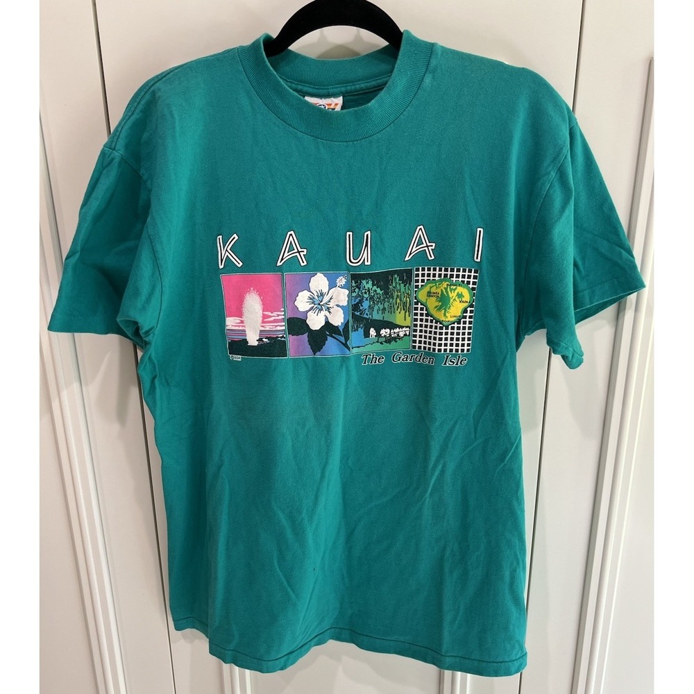 VTG 80s 90s Kauai Hawaii T Shirt Size Large USA Single Stitch‎ 100% Cotton Puffy
